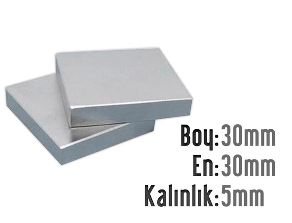 Neodyum Mıknatıs Köşeli 30x30mm , Kalınlık 5 mm ( 1 Adet)