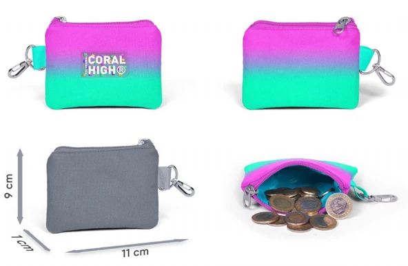 Coral High Pembe Su Yeşili Renk Geçişli Desenli Kız Çocuk Beşli Okul Çanta Seti - İlkokul ve Ortaokul İçin Uygun - Resim 5