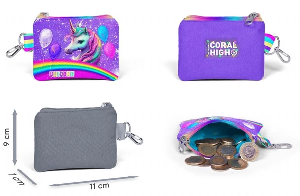 Coral High Mor Simli Unicorn Bozuk Para Çantası - Kız Çocuk - Resim 2