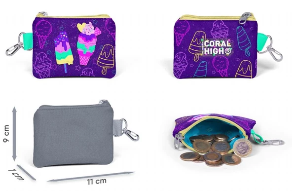 Coral High Mor Pembe Dondurma Desenli Kız Çocuk Beşli Okul Çanta Seti - İlkokul ve Ortaokul İçin Uygun - Resim 6