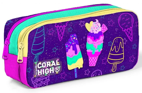 Coral High Mor Pembe Dondurma Desenli Kız Çocuk Beşli Okul Çanta Seti - İlkokul ve Ortaokul İçin Uygun - Resim 4
