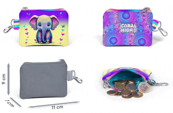 Coral High Pembe Turkuaz Fil Bozuk Para Çantası - Kız Çocuk - Resim 2