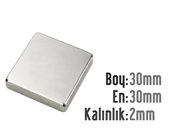 Neodyum Mıknatıs Köşeli  30x30mm , Kalınlık 2 mm ( 1 Adet)