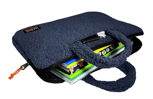 Jacbag Teddy Peluş Gri/Turuncu Erkek Çocuk Notebook Laptop ve Evrak Çantası - 3
