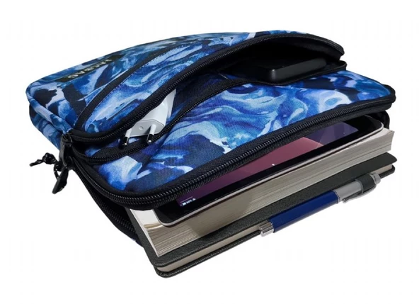 Jacbag Mavi Dumanlı Erkek Çocuk/Yetişkin Üç Cepli Tablet Telefon Not Defteri El Çantası - 2