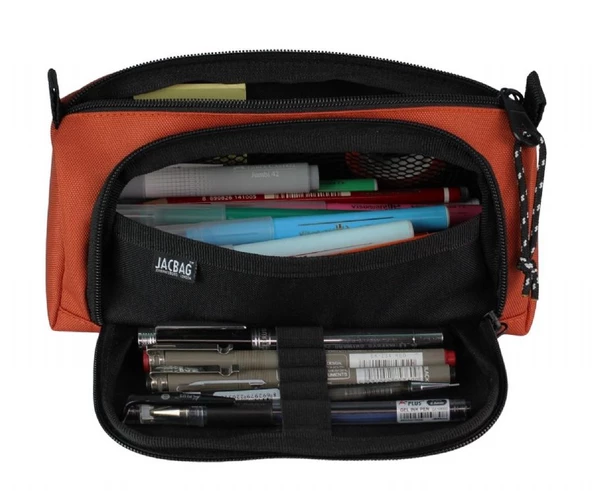 Jacbag Prime XL Lastik Ayraçlı İki Bölmeli Kiremit Kalem Çantası - Turuncu (Kadın/Kız Çocuk)
