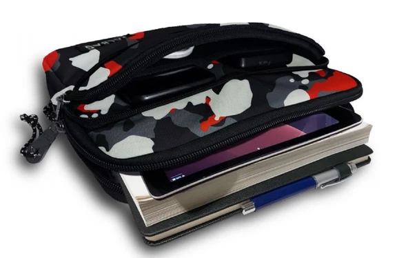 Jacbag Kırmızı Kamuflaj Erkek Çocuk/Yetişkin Üç Cepli Tablet Telefon Not Defteri El Çantası - 2
