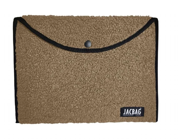 Jacbag Teddy Peluş Bej Çıtçıtlı Kadın Dosya Çanta (Kitap Defter Tablet Notebook) - 2