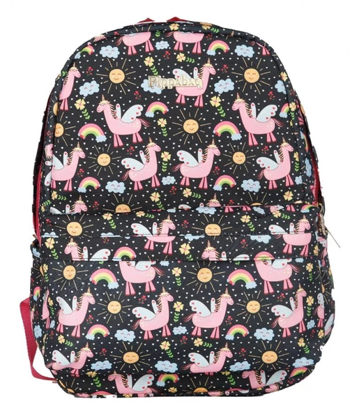 Pippa Lamacorn Siyah Kız Çocuk Okul Çantası (Üç Gözlü)