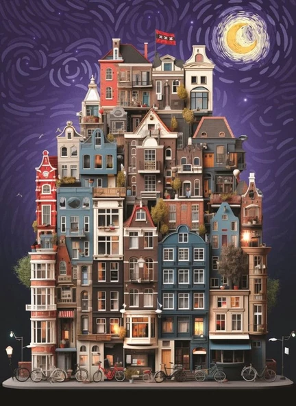 Anatolian 1000 Parça Amsterdam Starry Night Puzzle - Yasin Yaman - Resim 2