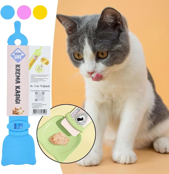 SilkyLife - Kedi / Köpek Krema Ödül Maması/Pastası Yedirme Kaşığı / 3renk - 3