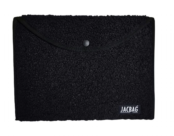 Jacbag Teddy Peluş Siyah Çıtçıtlı Unisex Dosya Çanta (Kitap Defter Tablet Notebook) - 2