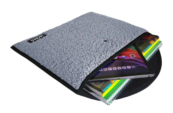 Jacbag Teddy Peluş Açık Gri Çıtçıtlı Erkek Dosya Çanta (Kitap Defter Tablet Notebook) - 2