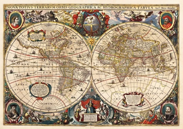Ks Games 2000 Parça 17. Yüzyıl Dünya Haritası Puzzle - Hendrik Hondius - Resim 3