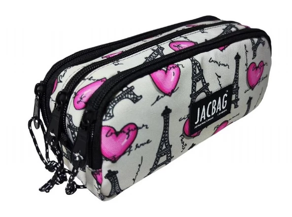 Jacbag Üç Bölmeli Çocuk ve Yetişkin Kalem Çantası - Paris Pembe/Gri - Kız Çocuk/Kadın ürün görseli