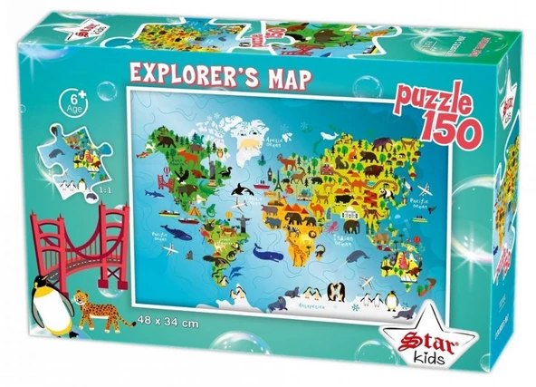 Star Puzzle 150 Parçalık Keşif Haritası Çocuk Puzzle/Yapboz