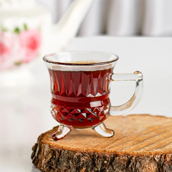 Porsima  RYG8071 Loretta Çay Kahve Meşrubat Bardağı 6'lı Çay Bardağı Mug Fincan Seti Ayaklı 100 ml - 2