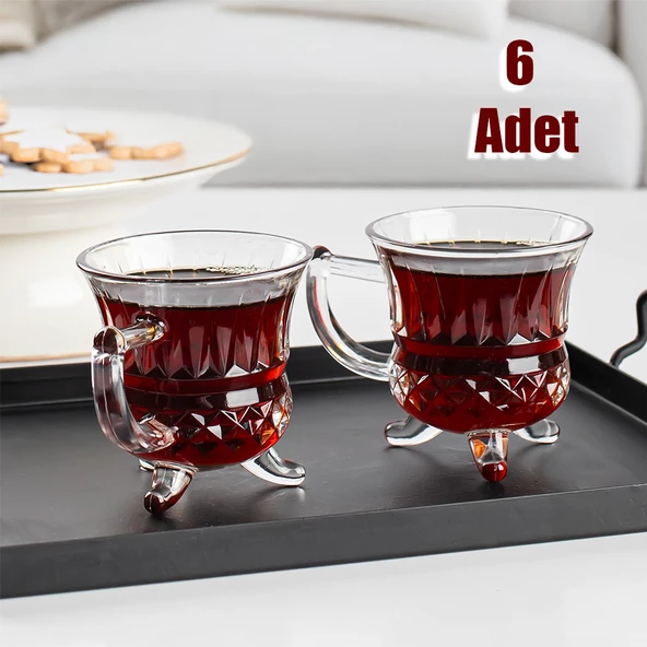 Porsima  RYG8071 Loretta Çay Kahve Meşrubat Bardağı 6'lı Çay Bardağı Mug Fincan Seti Ayaklı 100 ml