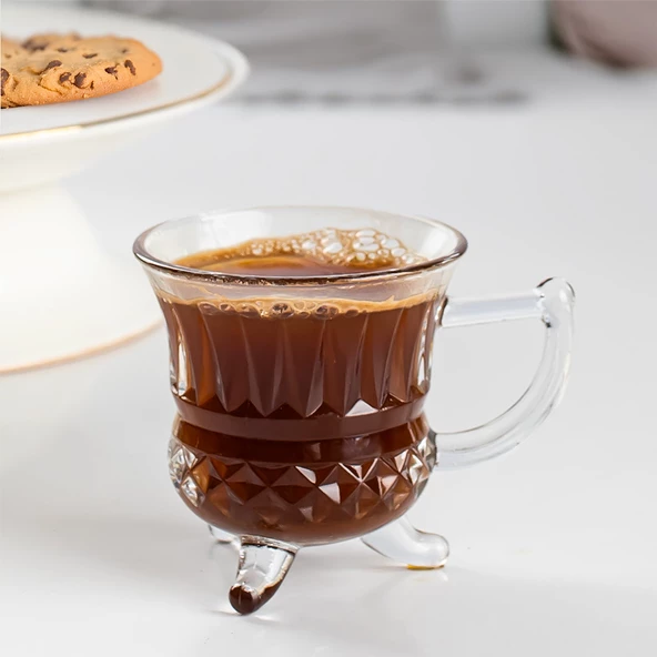 Porsima  RYG8071 Loretta Çay Kahve Meşrubat Bardağı 6'lı Çay Bardağı Mug Fincan Seti Ayaklı 100 ml - 3