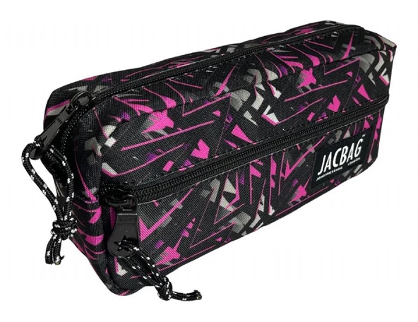 Jacbag Çift Fermuarlı Pembe Geometrik Kız Çocuk Kalem Kutusu ürün görseli