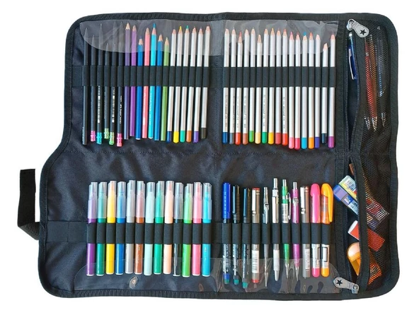 Jacbag Senior XL Lastik Ayraçlı Cepli Katlanır Gri Sanatsal Kalem Çantası - 3
