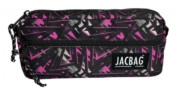 Jacbag Çift Fermuarlı Pembe Geometrik Kız Çocuk Kalem Kutusu - Resim 3
