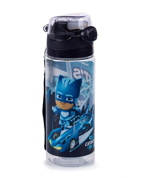 Pj Mask 500 ml Sİlikon Pipetli Erkek Çocuk Okul Matarası - Suluk