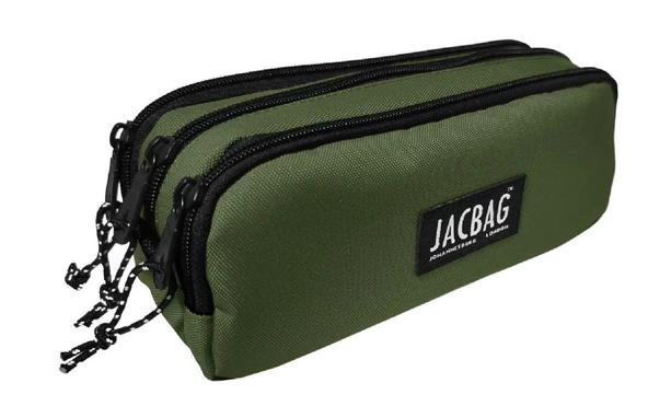 Jacbag Üç Bölmeli Çocuk ve Yetişkin Kalem Çantası - Haki Yeşil - Erkek