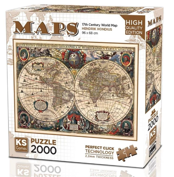 Ks Games 2000 Parça 17. Yüzyıl Dünya Haritası Puzzle - Hendrik Hondius