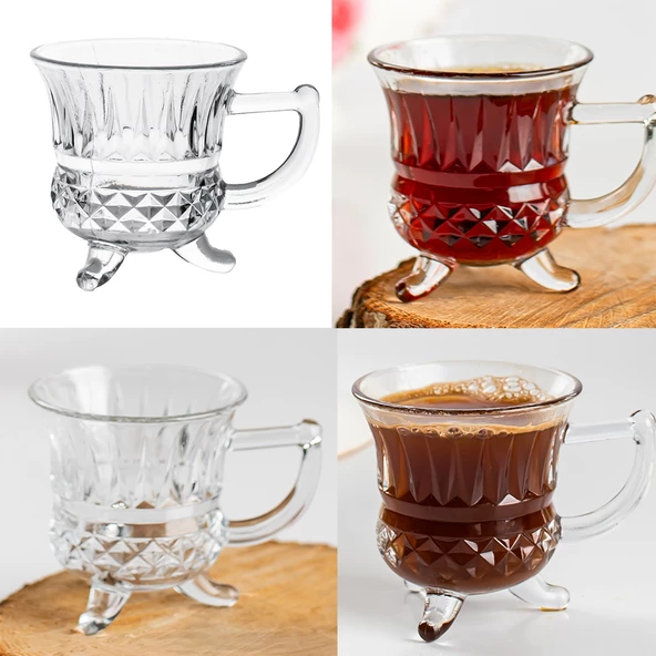Porsima  RYG8071 Loretta Çay Kahve Meşrubat Bardağı 6'lı Çay Bardağı Mug Fincan Seti Ayaklı 100 ml - 7