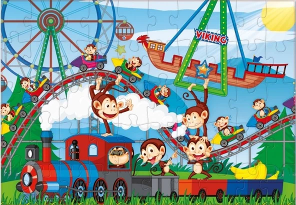 Star Puzzle 2x50 Parça Çocuk Puzzle - Maymun Lunaparkı - Resim 2