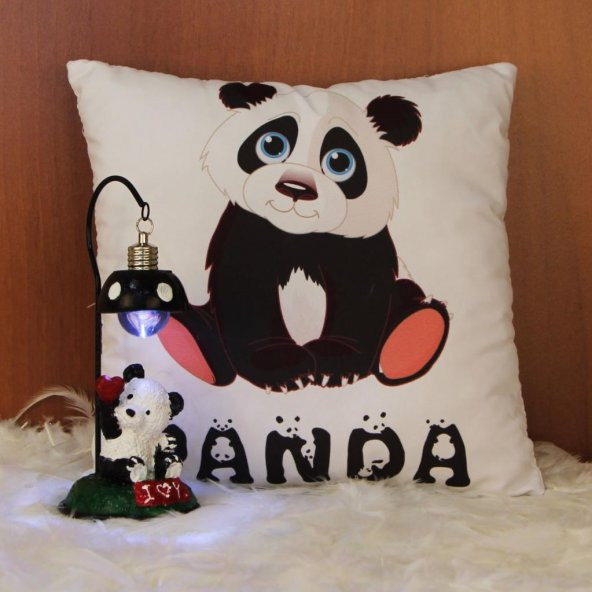 Panda Masa Lambası Panda Puf Yastık Hediye Seti