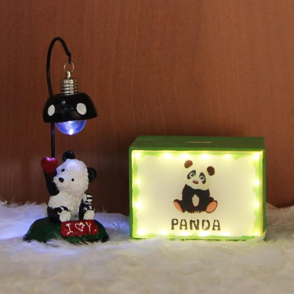 Panda Masa Lambası Panda Led Işıklı Kumbara Hediye Seti