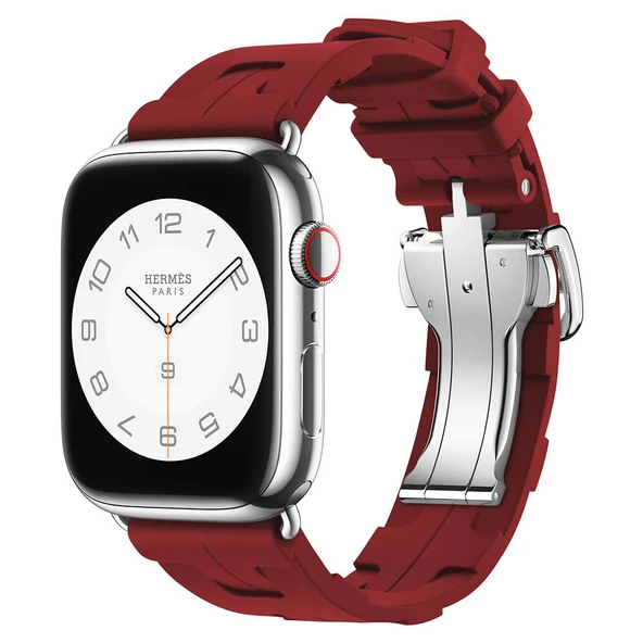 Apple Watch 7 45mm - Kordon Spor Görünümlü Silikon Kordon KRD-94
