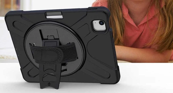 Apple iPad Air 11 2024 - Tablet Kılıfı Boyun ip Askılı El Tutmaçlı Koruyucu Zırh Tank Defender Kılıf - 3