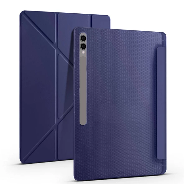 Samsung Galaxy Tab S9 Ultra - Tablet Kılıfı Kalem Bölmeli Korumalı Standlı Tri Folding Kılıf - 4
