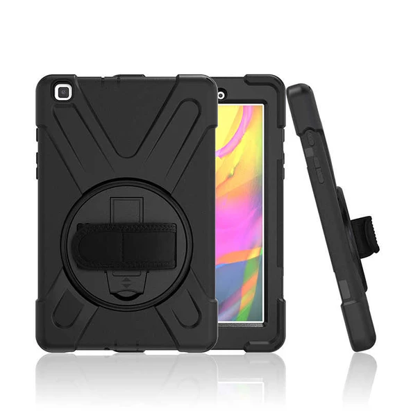 Samsung Galaxy Tab A 8.0 (2019) T290 - Tablet Kılıfı Boyun ip Askılı El Tutmaçlı Koruyucu Zırh Tank Defender Kılıf