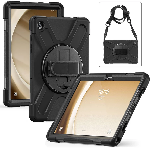 Samsung Galaxy Tab A9 Plus - Tablet Kılıfı Boyun ip Askılı El Tutmaçlı Koruyucu Zırh Tank Defender Kılıf - 2
