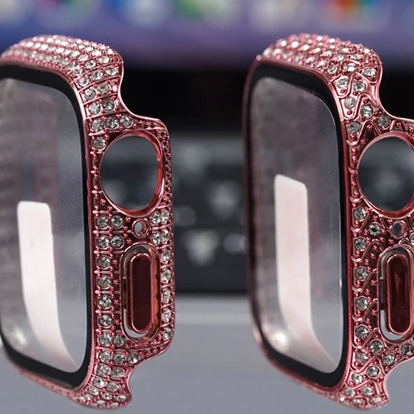 Apple Watch 7 45mm - Kasa ve Ekran Koruyucu Kenarları Taşlı Sert PC Watch Gard 24 - 3