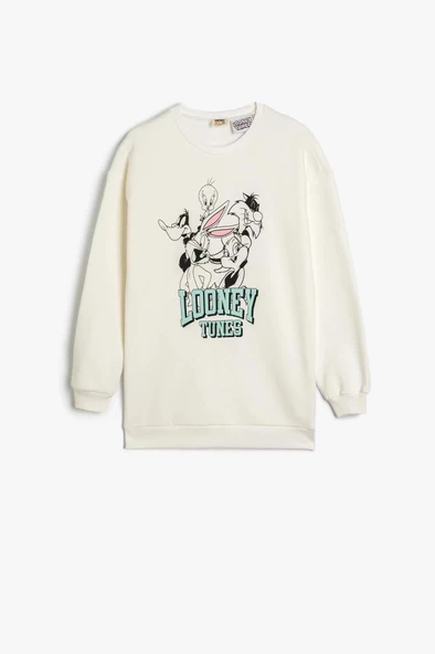 Koton Kız Çocuk Sweatshirt Looney Tunes Baskılı Lisanslı Uzun Kollu Bisiklet Yaka Şardonlu