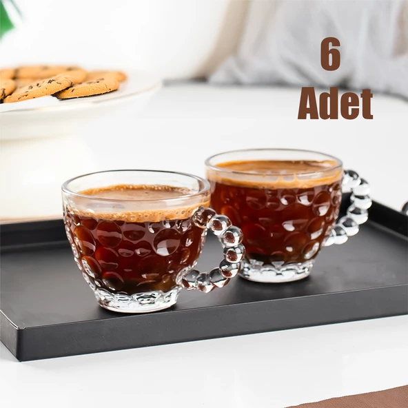 Porsima Cherry Coffee Taşlı Boncuklu Cam Kahve Takımı Çay Fincanı Lüks Kaliteli Cam Fincan 6'lı 80ml