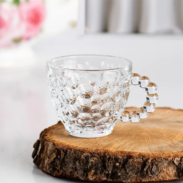 Porsima Cherry Coffee Taşlı Boncuklu Cam Kahve Takımı Çay Fincanı Lüks Kaliteli Cam Fincan 6'lı 80ml - 7