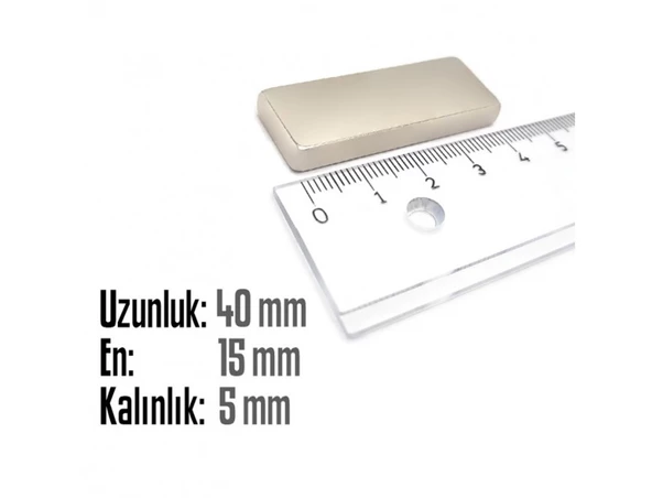 Neodyum Mıknatıs Köşeli 40x15mm , Kalınlık 5 mm ( 1 Adet) - 2