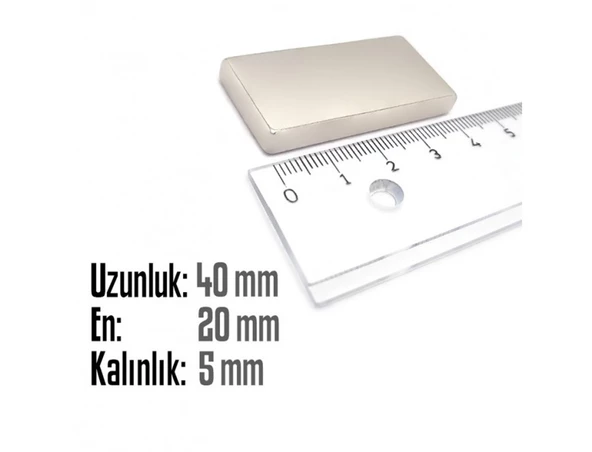 Neodyum Mıknatıs Köşeli 40x20mm , Kalınlık 5 mm ( 1 Adet) - 2