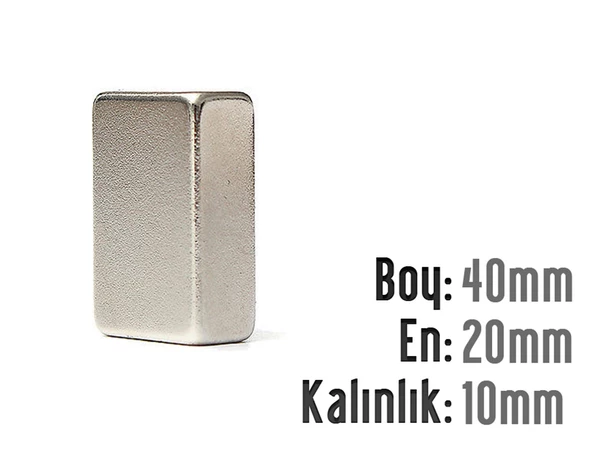 Neodyum Mıknatıs Köşeli  40x20mm , Kalınlık 10 mm ( 1 Adet) - 1