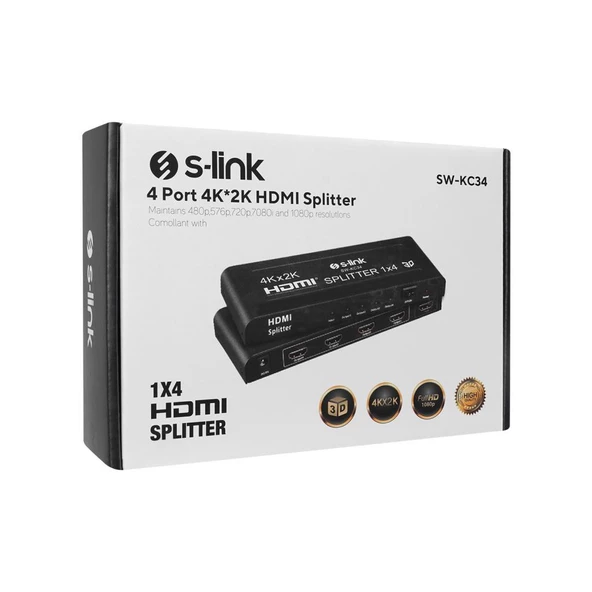 S-link SW-KC34 4 Port 4K*2K HDMI Splitter, 4Port HDMI Splitter - 4