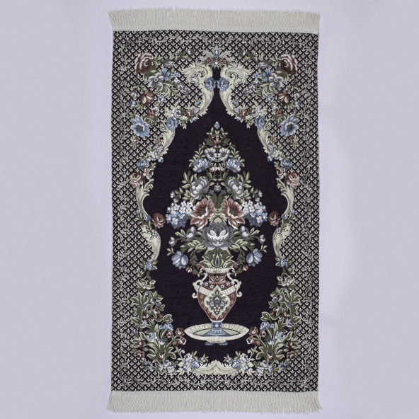 Türk İşi Vazo İçinde Çiçek Desenli Mor Seccade 70x120 cm