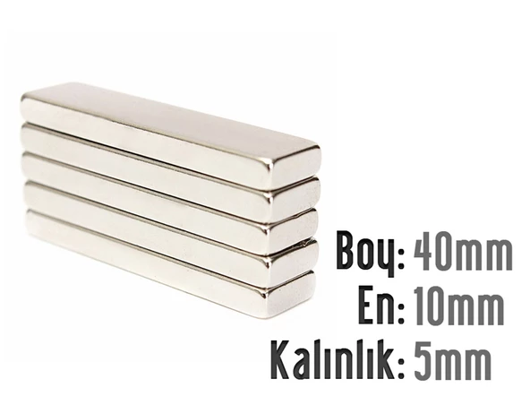 Neodyum Mıknatıs Köşeli  40x10mm , Kalınlık 5 mm ( 1 Adet)