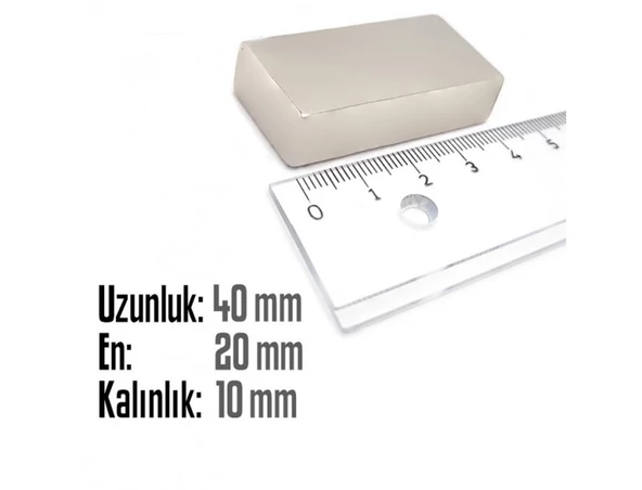 Neodyum Mıknatıs Köşeli  40x20mm , Kalınlık 10 mm ( 1 Adet) - 2