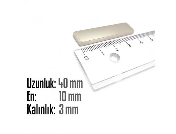 Neodyum Mıknatıs Köşeli  40x10mm , Kalınlık 3 mm ( 1 Adet) - 2